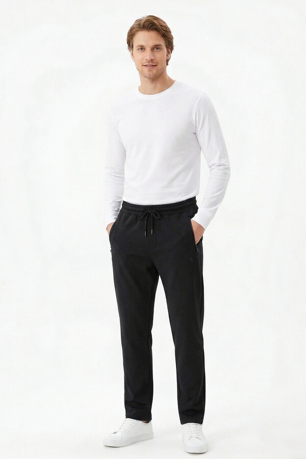 Men's Tapered Straight Leg Sweatpants with Elastic Waistband 25708 Black - Thumbnail