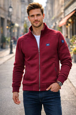 Remsa - Men's Three-Thread Brushed Cotton Zip-Front Vest 0347 Burgundy