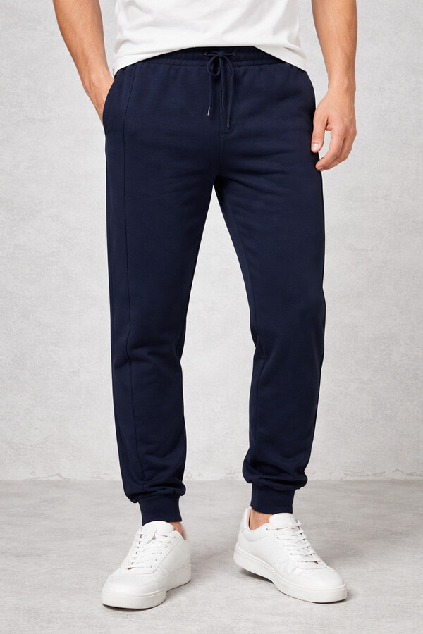 Men's Trouser with Elastic Waist Sweatpants 25707 Navy - Thumbnail