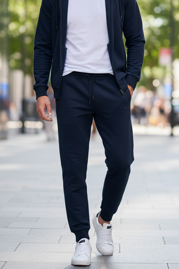 Men's Trouser with Elastic Waist Sweatpants 25707 Navy - Thumbnail