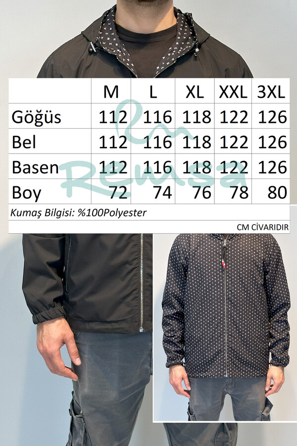 Men's Two-Sided Seasonal Jacket Top REU-24726 Black - Thumbnail