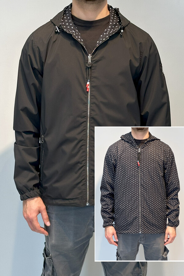 Men's Two-Sided Seasonal Jacket Top REU-24726 Black - Thumbnail