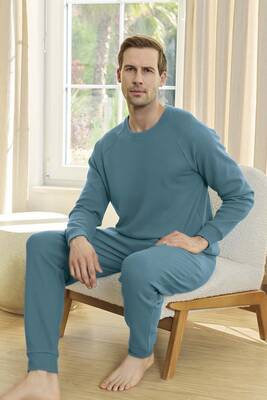 Aydogan - Men's Waffle Long Sleeve Pajama Set Petrol (1)