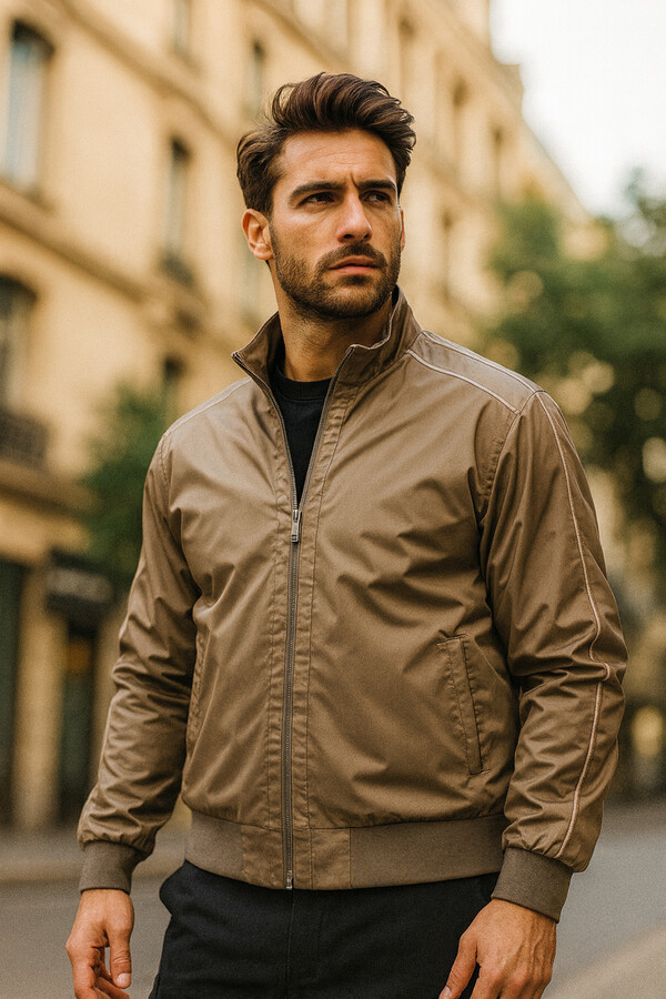 Remsa - Men's Zippered Mid-Season Jacket REU-9114 Camel Remsa - Men's Zippered Mid-Season Jacket REU-9114 Camel