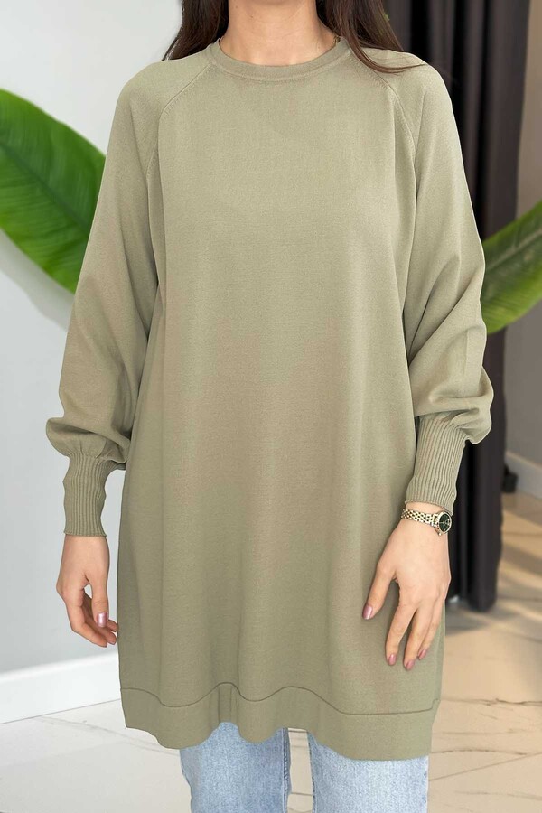 Merserize Bilek Detaylı Basic Tunik 500 Çağla Yeşili