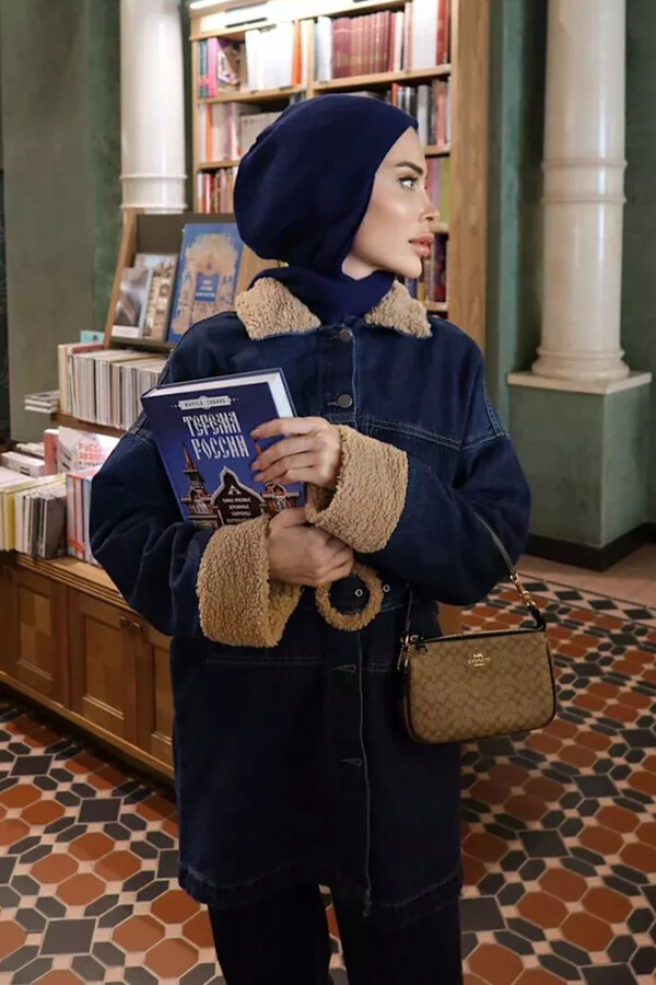 Merwish Kürklü Denim Ceket 1116 Lacivert