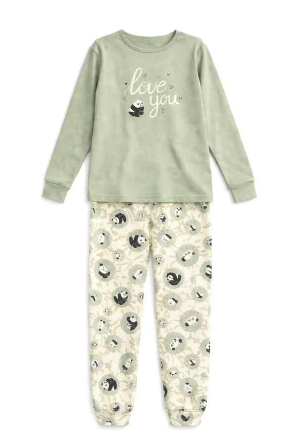 Mint Cotton Satin Pajama Set for Girls 6616 - Thumbnail