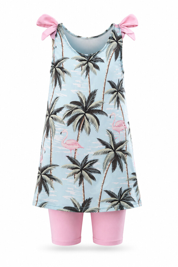 Mint Green Leaf Print Two-Piece Swimsuit Set - Thumbnail