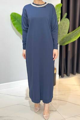 Missemramiss - Missemramiss Amore Stone Embellished Knit Dress 4712 Navy