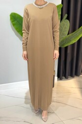 Missemramiss - Missemramiss Amore Taş İşlemeli Triko Elbise 4712 Camel