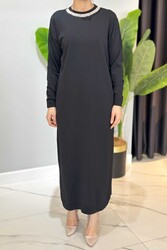 Missemramiss - Missemramiss Amore Taş İşlemeli Triko Elbise 4712 Siyah