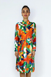 Lale Butik - Missemramiss Floş Viscose Summer Shirt Tunic 3938 Orange Patterned