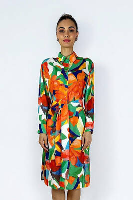 Lale Butik - Missemramiss Floş Viskon Summer Gömlek Tunik 3938 Turuncu Desenli (1)