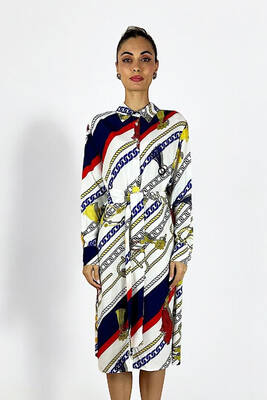 Lale Butik - Missemramiss Floş Viskon Summer Gömlek Tunik 3938 Zincir Desenli (1)