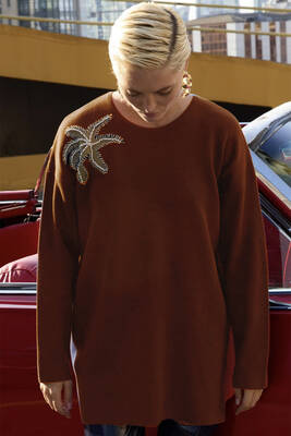 Missemramiss - Missemramiss Flower Triko Kazak Tunik 4583 Kahverengi (1)