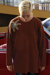 Missemramiss - Missemramiss Flower Triko Kazak Tunik 4583 Kahverengi