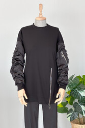 Missemramiss - Missemramiss Kol Saten Fermuar Detay Sweatshirt Tunik 4457 Siyah