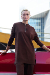 Remsa - Missemramiss Live Zip Detail Knit Tunic Sweater 4587 Brown