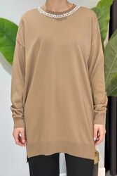 Missemramiss - Missemramiss Maglia Taş İşlemeli Triko Tunik 4710 Camel