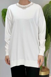 Missemramiss - Missemramiss Maglia Taş İşlemeli Triko Tunik 4710 Ekru