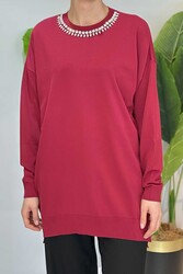 Missemramiss - Missemramiss Maglia Taş İşlemeli Triko Tunik 4710 Vişne