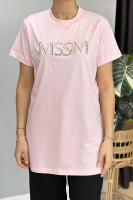 Missemramiss - Missemramiss Stone Detailed T-Shirt Tunic 4741 Pink