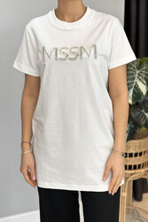Missemramiss - Missemramiss Taşlı Tshirt Tunik 4741 Ekru