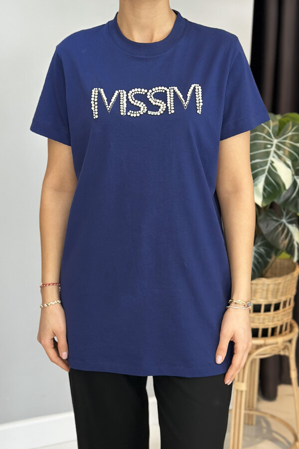 Missemramiss Taşlı Tshirt Tunik 4741 Lacivert