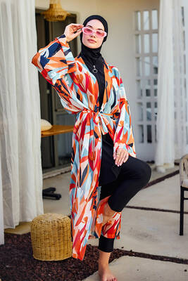 Remsa - Modest Swimsuit Kaftan Kimono Pareo Orange RP027 Lotus (1)