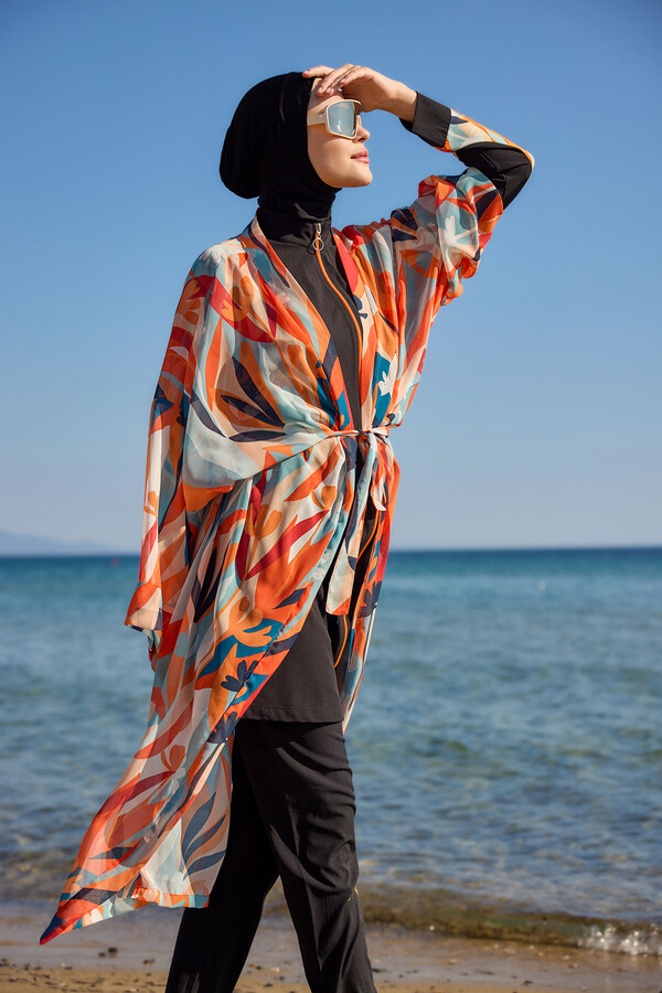 Modest Swimsuit Kaftan Kimono Pareo Orange RP027 Lotus - Thumbnail
