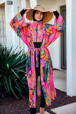 Remsa - Modest Swimsuit Kaftan Kimono Pareo Pink02 RP023 Color Shell Remsa - Modest Swimsuit Kaftan Kimono Pareo Pink02 RP023 Color Shell