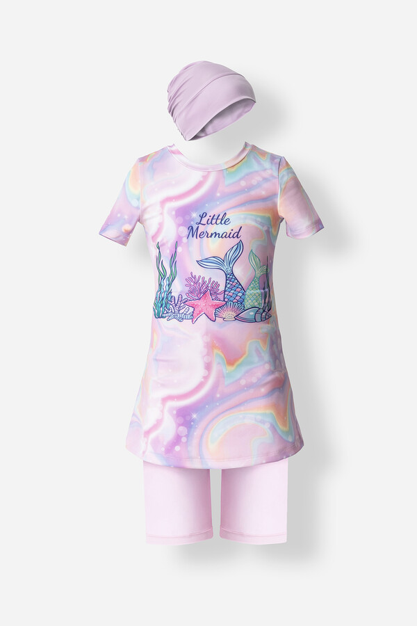 Two-Piece Modest Swimwear Set with Swim Tights - Thumbnail