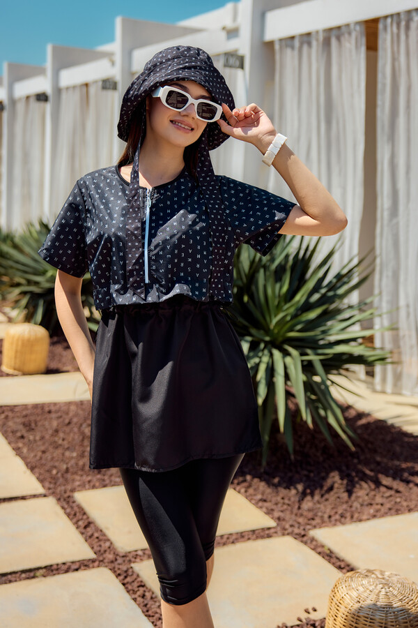 Monogram Print Modest Swimwear Set - Thumbnail