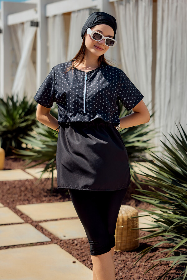 Monogram Print Modest Swimwear Set - Thumbnail