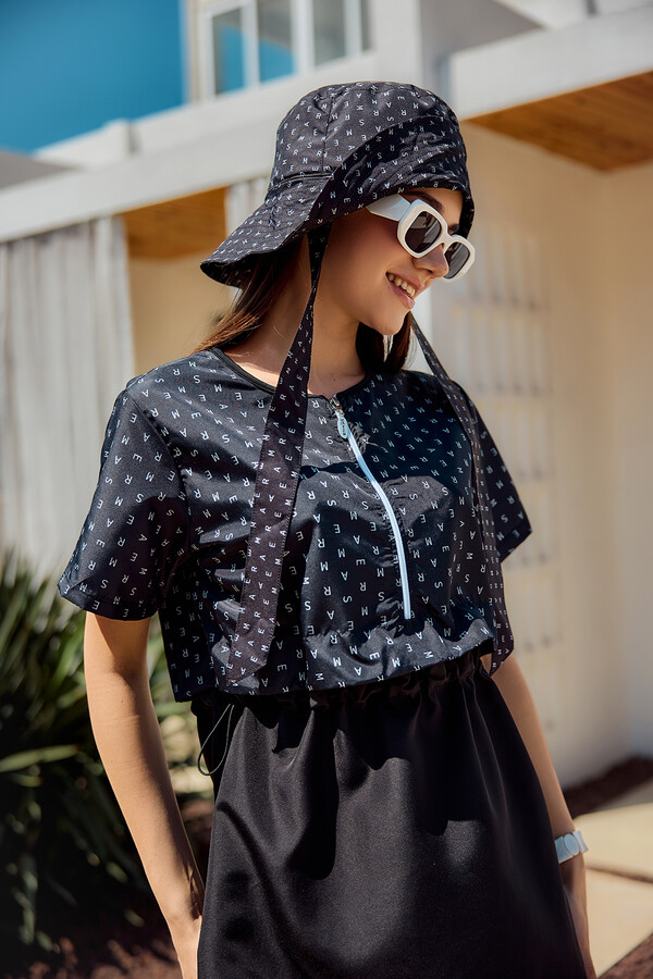 Monogram Print Modest Swimwear Set - Thumbnail