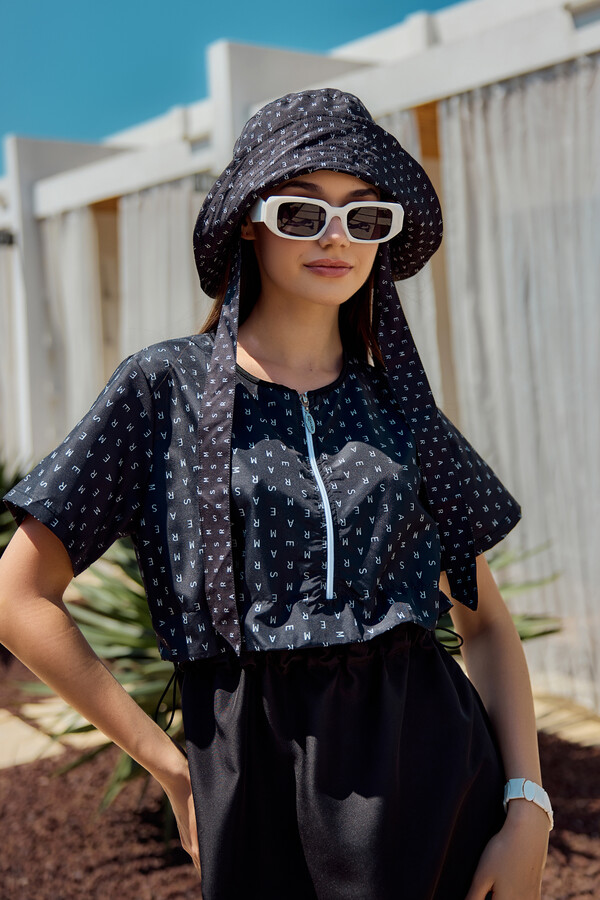 Monogram Print Modest Swimwear Set - Thumbnail