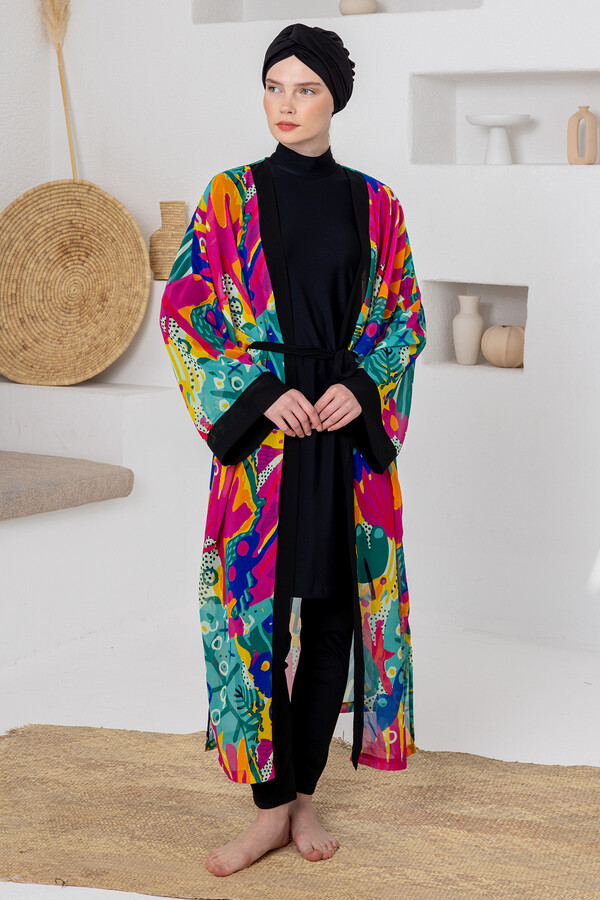 Multi-Color Print Kimono Pareo for Beach Cover-up - Thumbnail