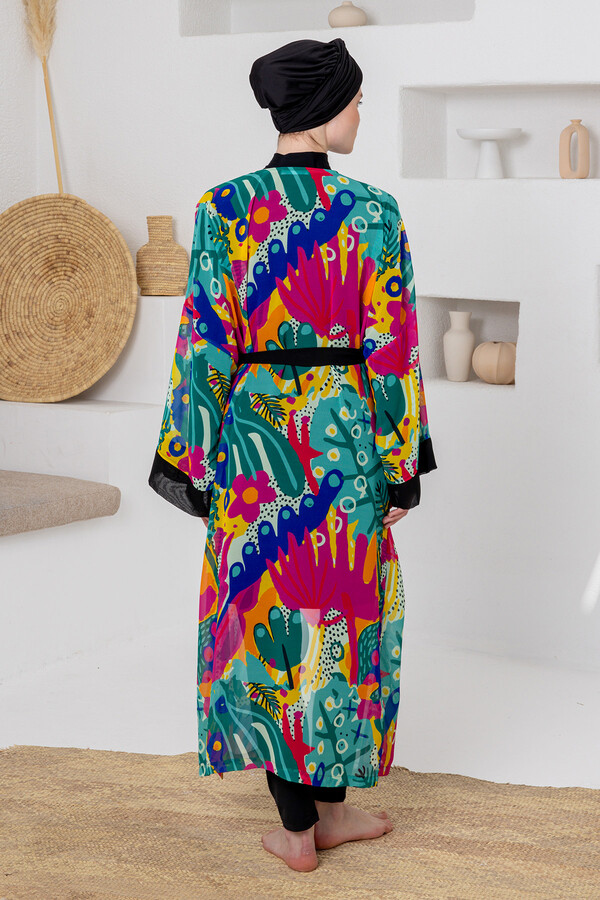 Multi-Color Print Kimono Pareo for Beach Cover-up - Thumbnail