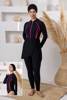 Adasea - Multi-Wear Lycra Skirted Modest Swimsuit Set 1113 Black