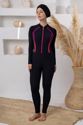 Adasea - Multi-Wear Lycra Skirted Modest Swimsuit Set 1113 Black (1)