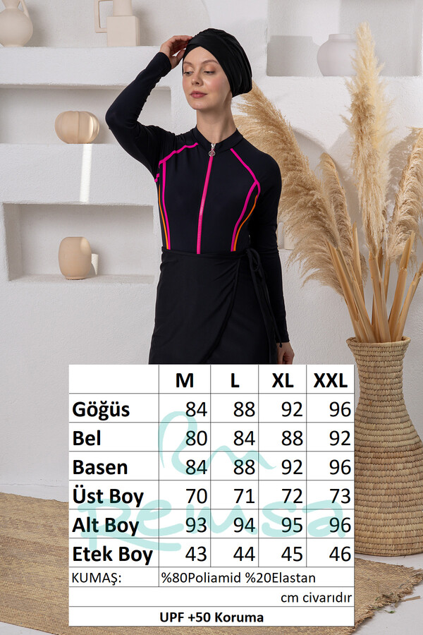 Multi-Wear Lycra Skirted Modest Swimsuit Set 1113 Black - Thumbnail