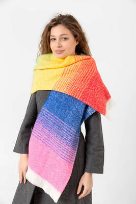 Remsa - Multicolored Boucle Scarf Shawl 67x197 cm 1288 Pink