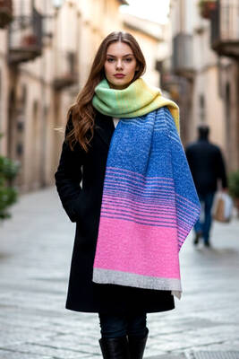 Remsa - Multicolored Boucle Scarf Shawl 67x197 cm 1288 Pink (1)