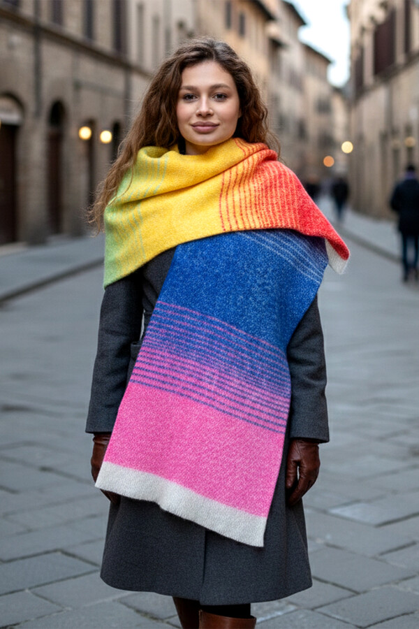 Multicolored Boucle Scarf Shawl 67x197 cm 1288 Pink - Thumbnail