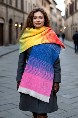 Remsa - Multicolored Boucle Scarf Shawl 67x197 cm 1288 Pink