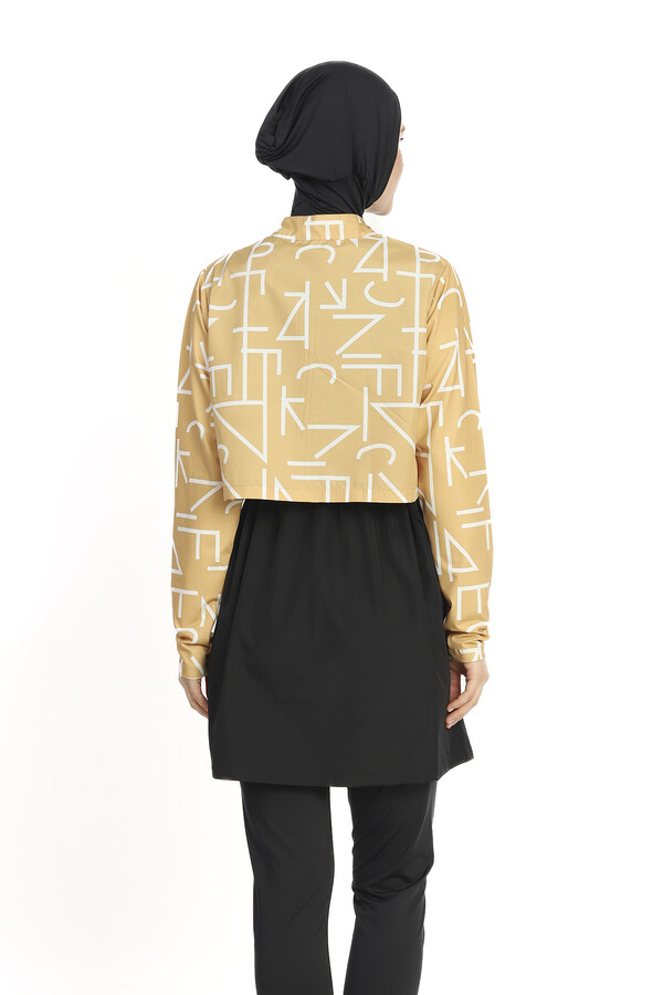 Four-Piece Modest Swimwear Set in Mustard Print - Thumbnail