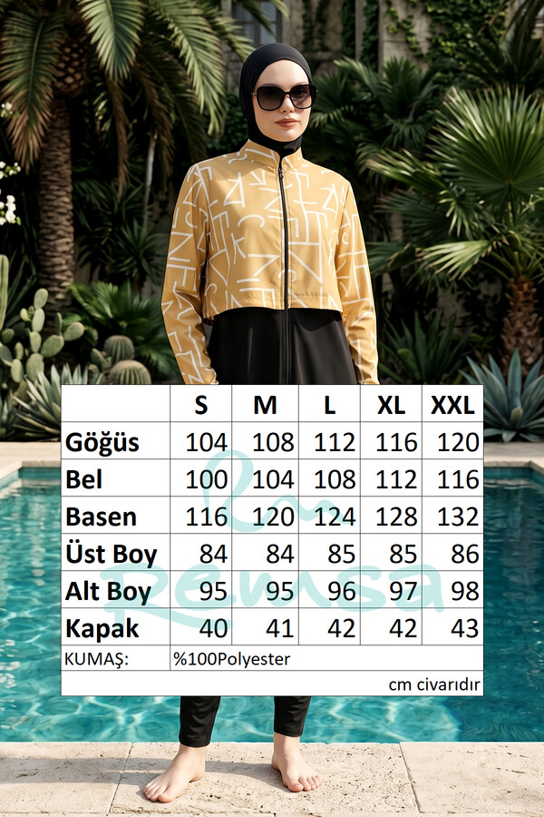 Four-Piece Modest Swimwear Set in Mustard Print - Thumbnail