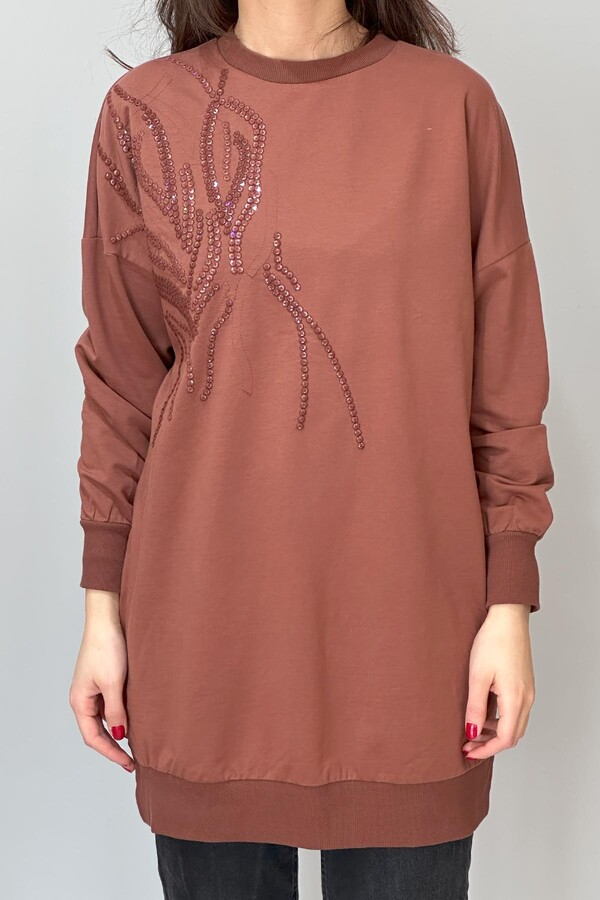 Nakış Detay Sweat Tunik 10585 Kahverengi