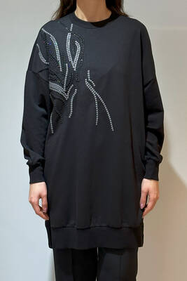 Remsa - Nakış Detay Sweat Tunik 10585 Siyah