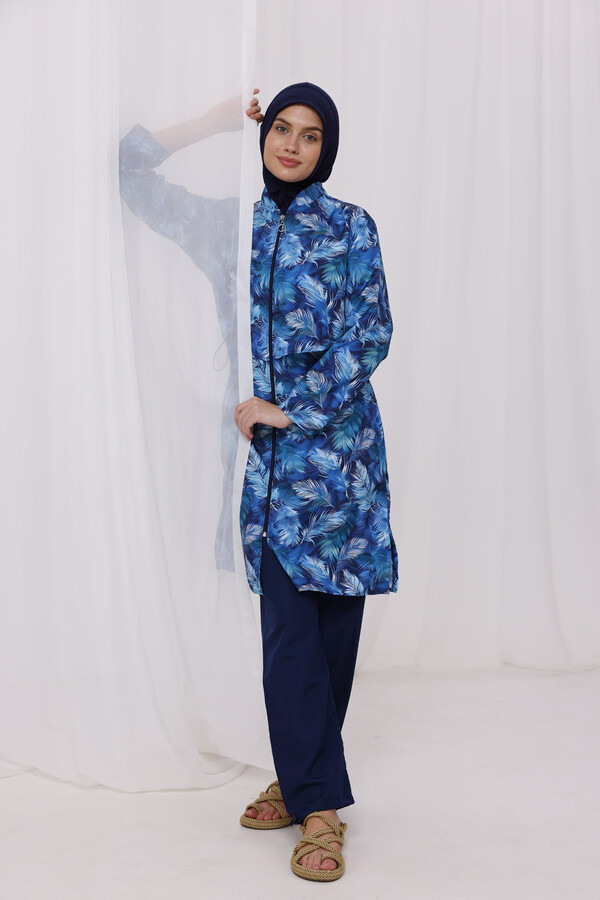 Navy Blue Full Cover Modest Swimsuit Set 2503 - Thumbnail